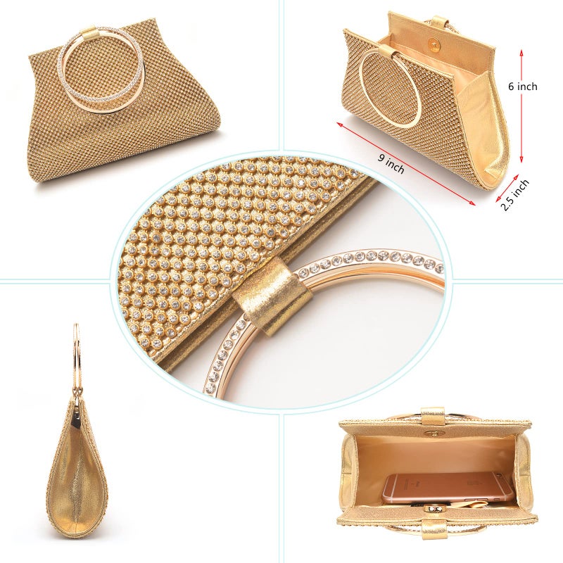 MOSSMON Crystal Clutch Purses Bride and Bridesmaid Handbag Elegant Wristlet Evening Bag for Women Gold - Image 5